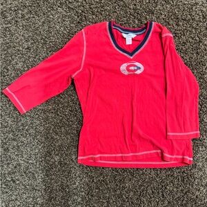 Northern Reflections Bright Red V-Neck Long Sleeve Top with Contrast Trim